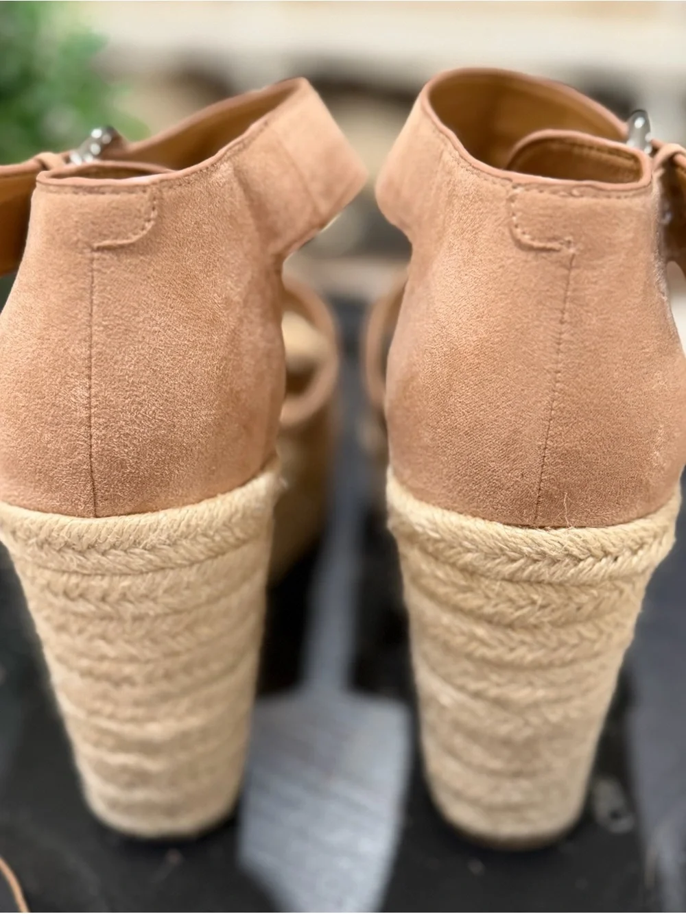 Nine West Tan Suede Espadrille Platform Wedge Sandals with Ankle Buckle - Picture 6 of 11